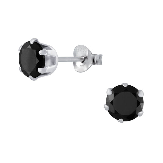 Sterling Silver 6mm Black CZ Solitaire Stud Earrings