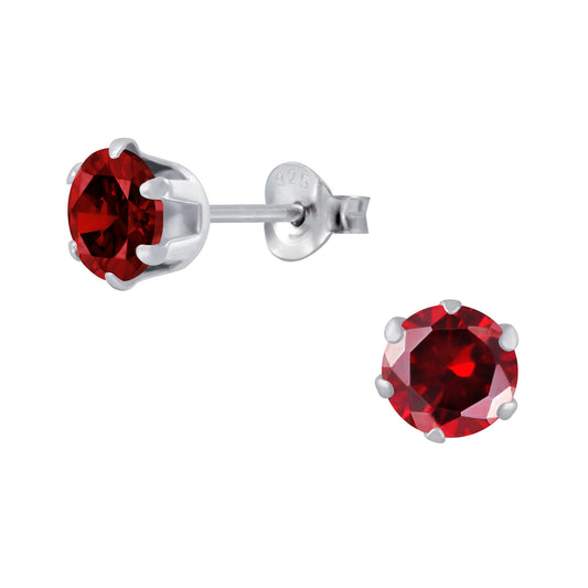 Sterling Silver 6mm Garnet CZ Solitaire Stud Earrings