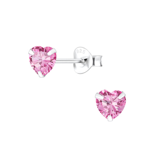 Sterling Silver 5mm Pink CZ Heart Ear Studs - Melchior Jewellery 