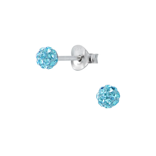 Children's Sterling Silver Aqua Crystal Ball Stud Earrings