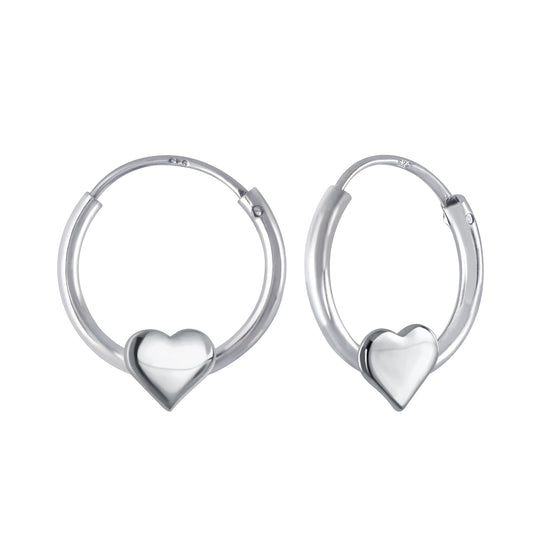 Children's Sterling Silver Heart Charm Hoop Earrings