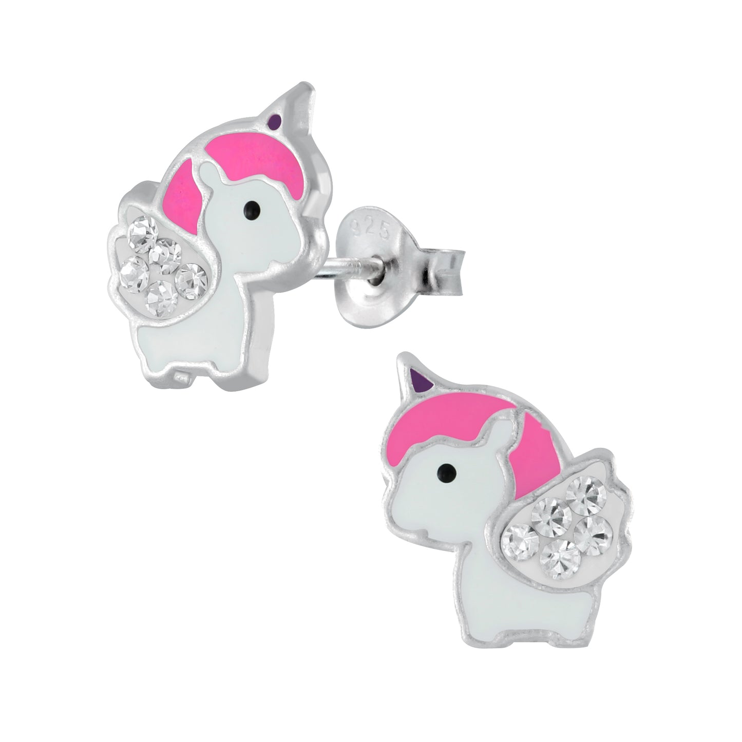 Children's Sterling Silver Cute Unicorn Stud Earrings