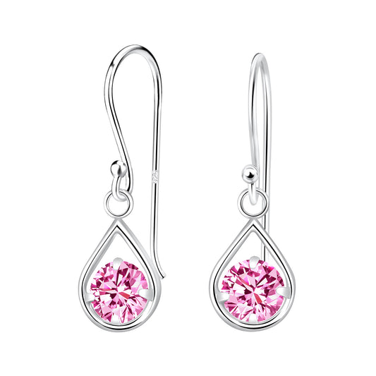 Sterling Silver CZ Pink Teardrop Earrings