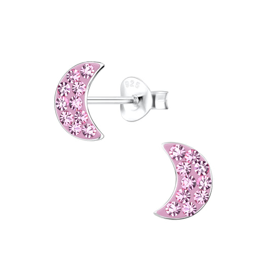 Children's Sterling Silver Pink Crescent Moon Stud Earrings