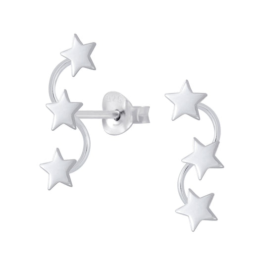 Sterling Silver Triple Star Linked Stud Earrings