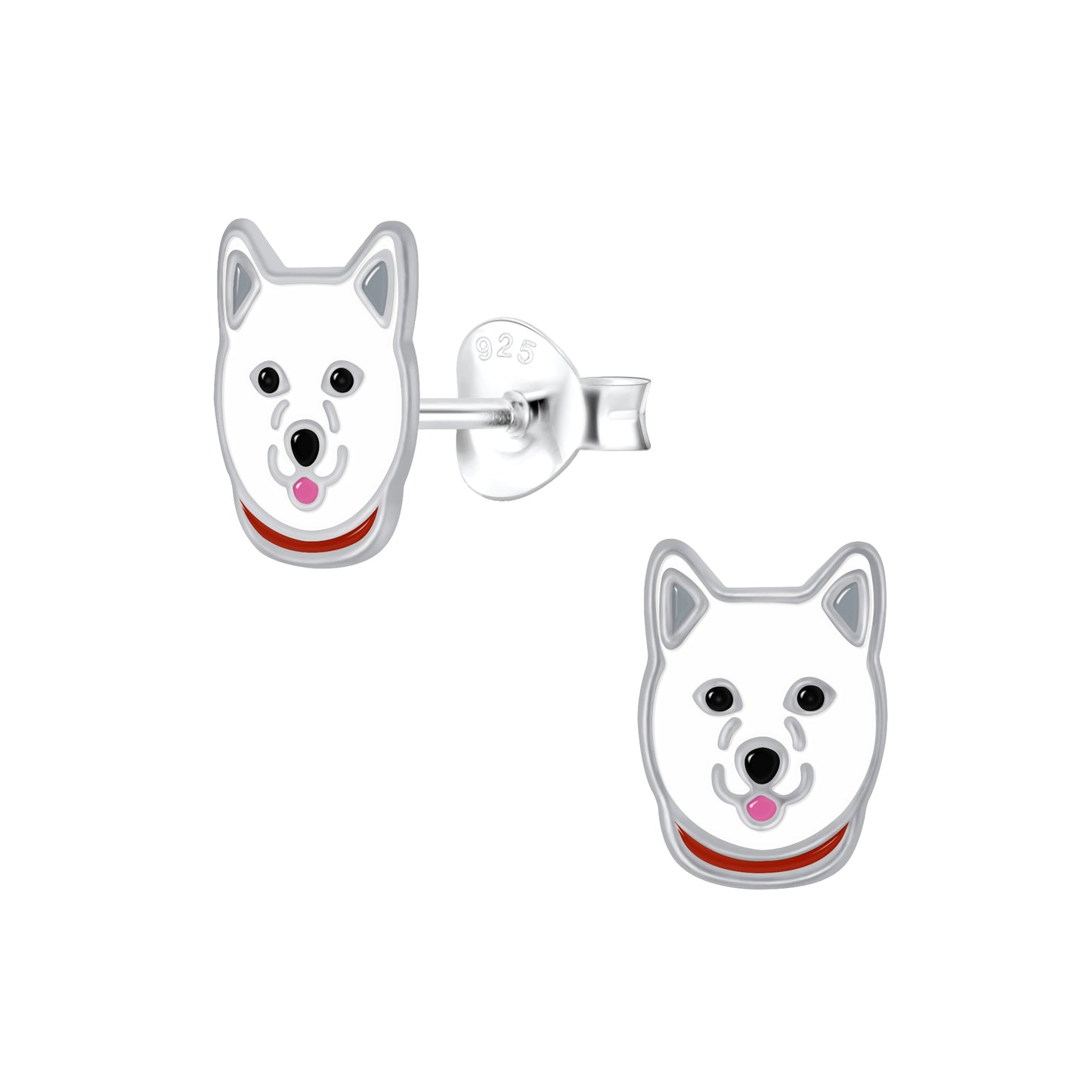 Children's Sterling Silver White Huskey Dog Stud Earrings