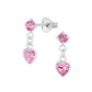 Children's Sterling Silver Pink Heart CZ Drop Stud Earrings