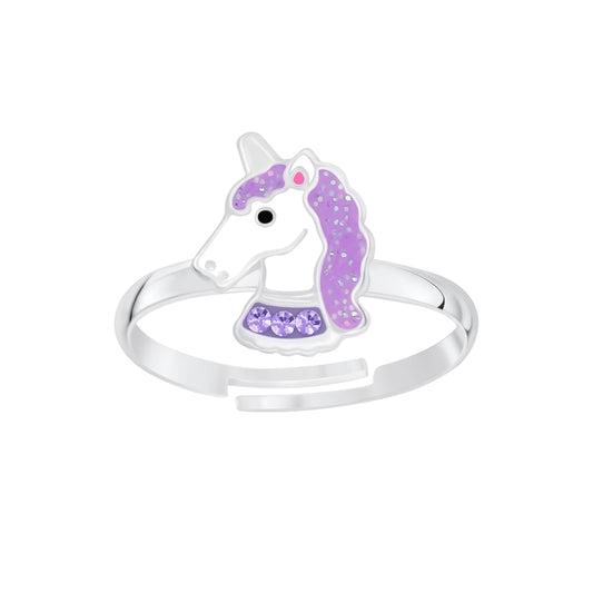 Children's Sterling Silver Adjustable Purple Unicorn Ring
