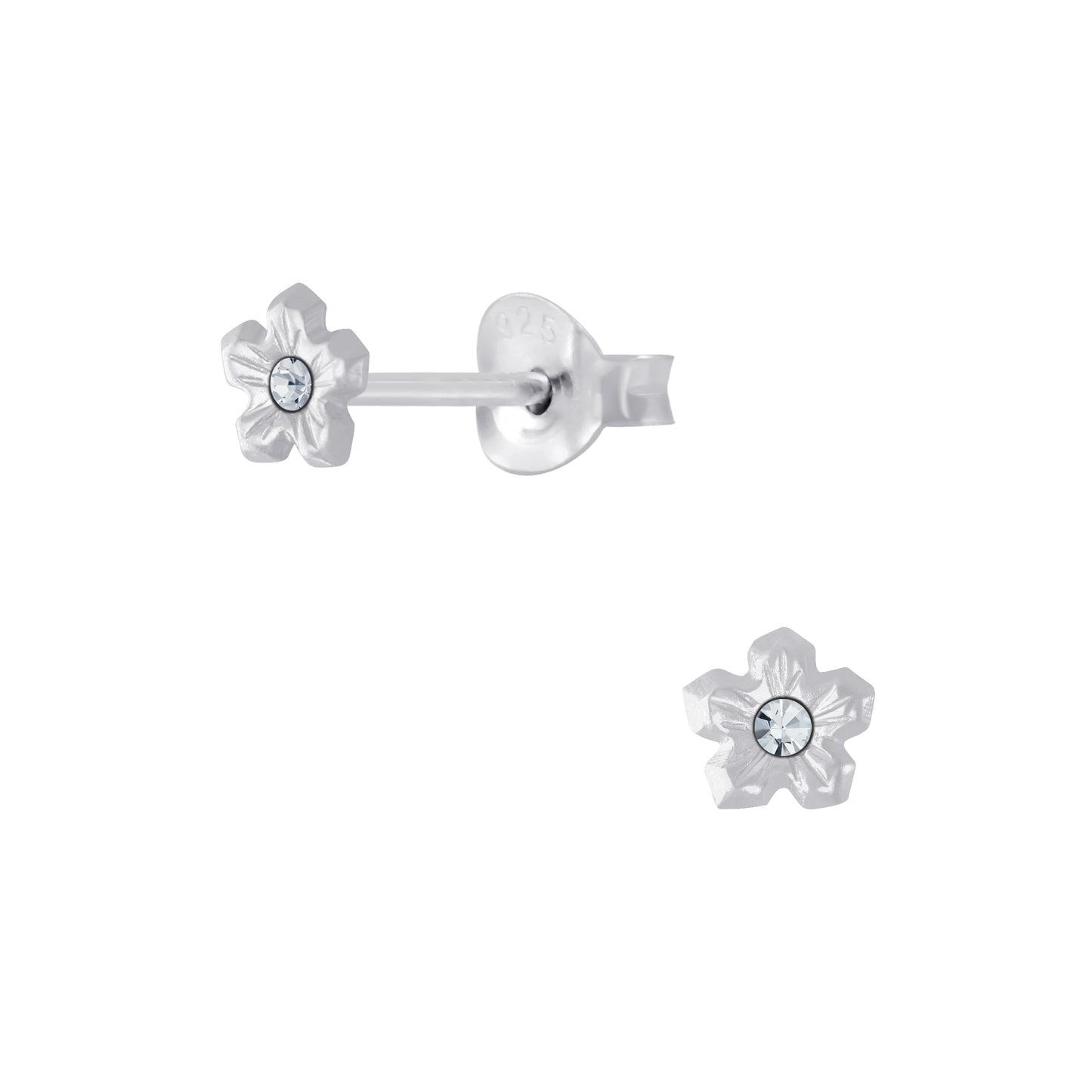 Children's Sterling Silver 4mm Crystal Flower Stud Earrings