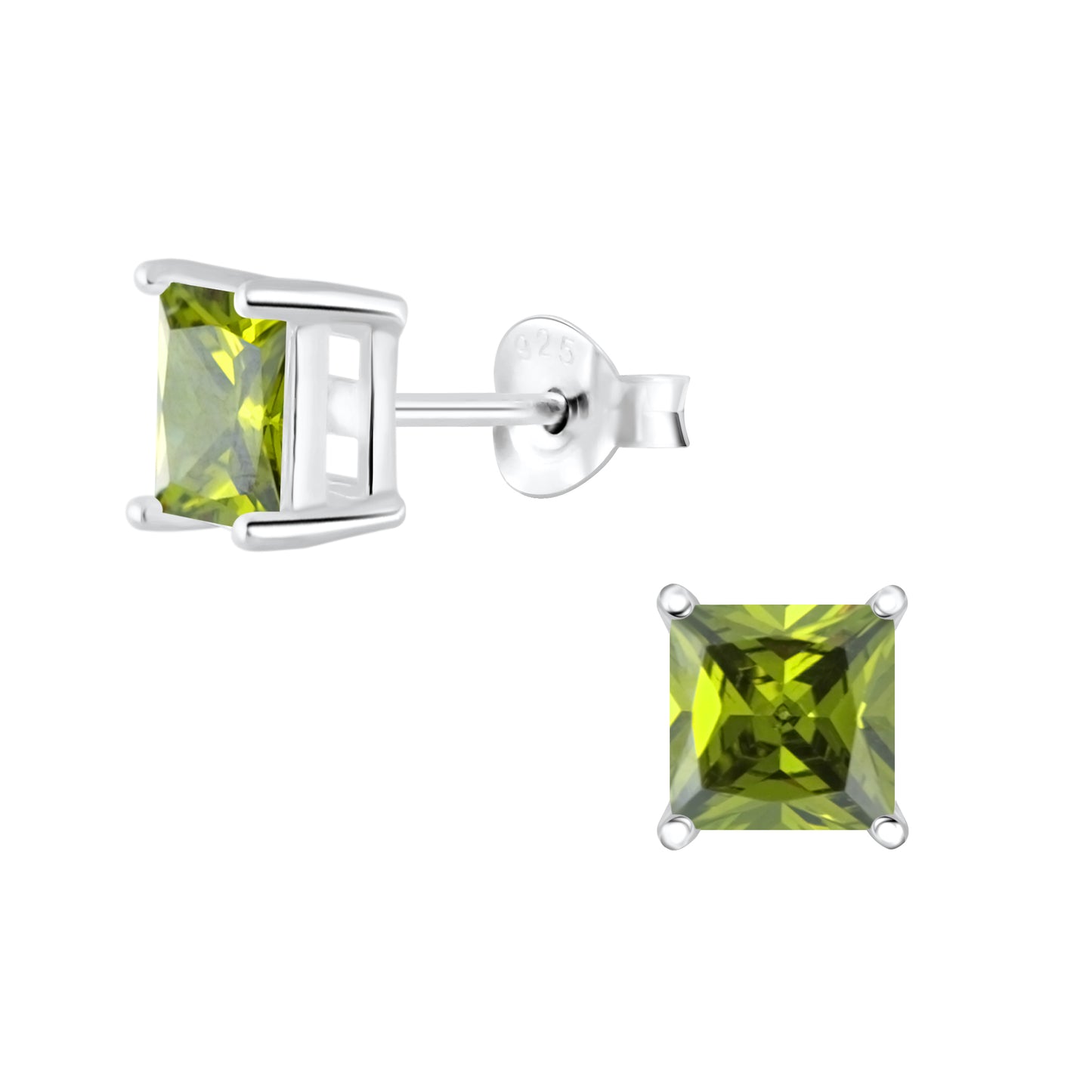 Sterling Silver Square 6mm CZ Stud Earrings