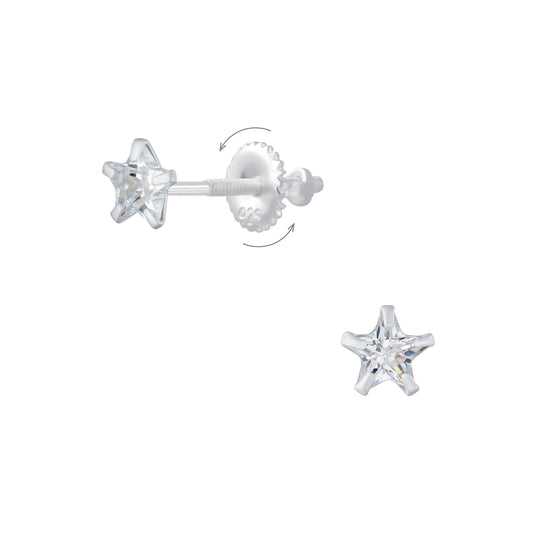 children's sterling silver 4mm cz star screw back earrings