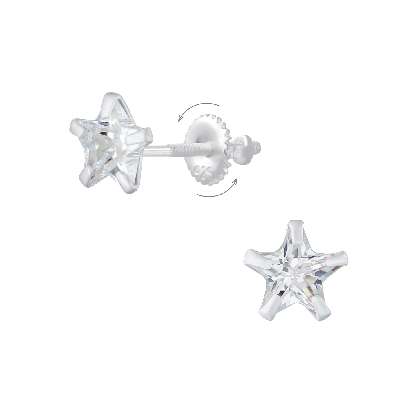 Children's Sterling Silver 6mm CZ Star Screw Back Earrings