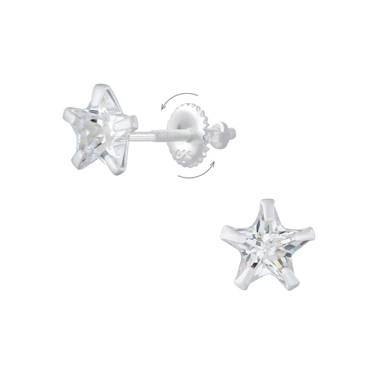 Children's Sterling Silver 6mm CZ Star Screw Back Earrings