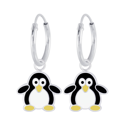 Children's Sterling Silver Penguin Hoop Earrings