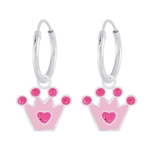 Children's Sterling Silver Princess Crown Hoop Earrings