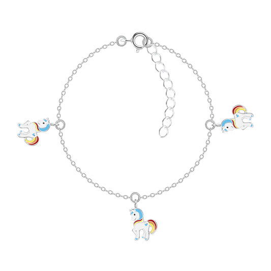 Children's Sterling Silver Colourful Unicorn Bracelet