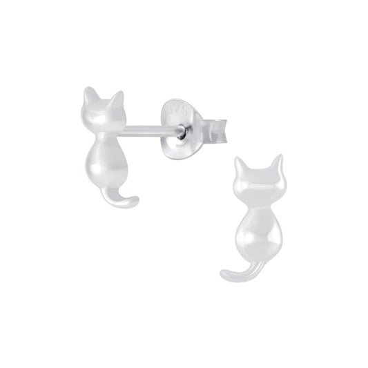 Sterling Silver Cat Stud Earrings