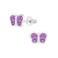 Children's Sterling Silver Violet Crystal Butterfly Stud Earrings