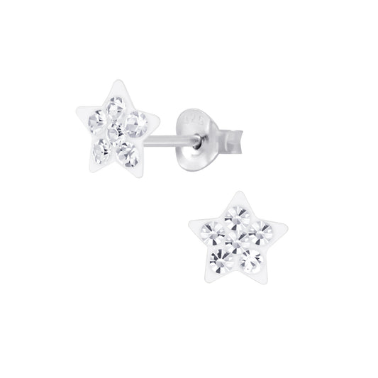 Children's Sterling Silver 6mm Crystal Star Stud Earrings