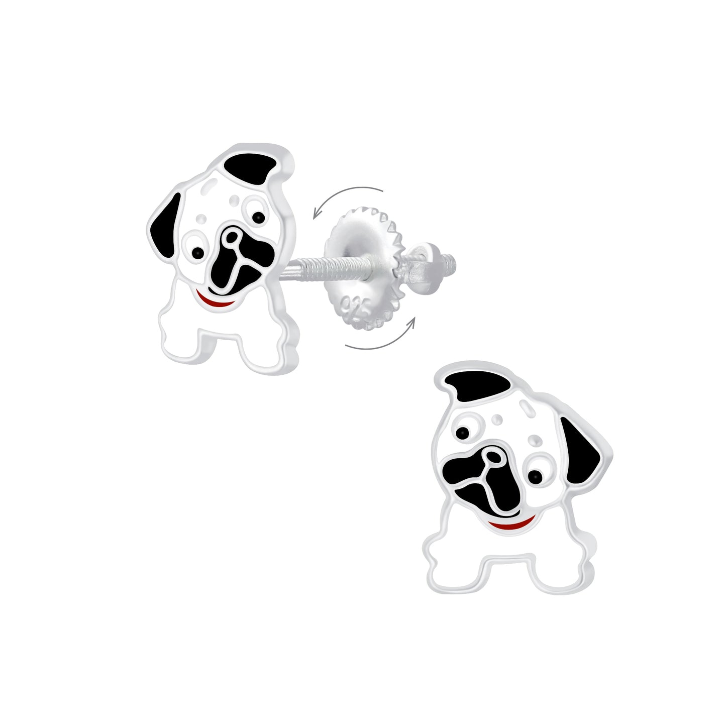 Children's Sterling Silver Pug Dog Screw Back Earrings