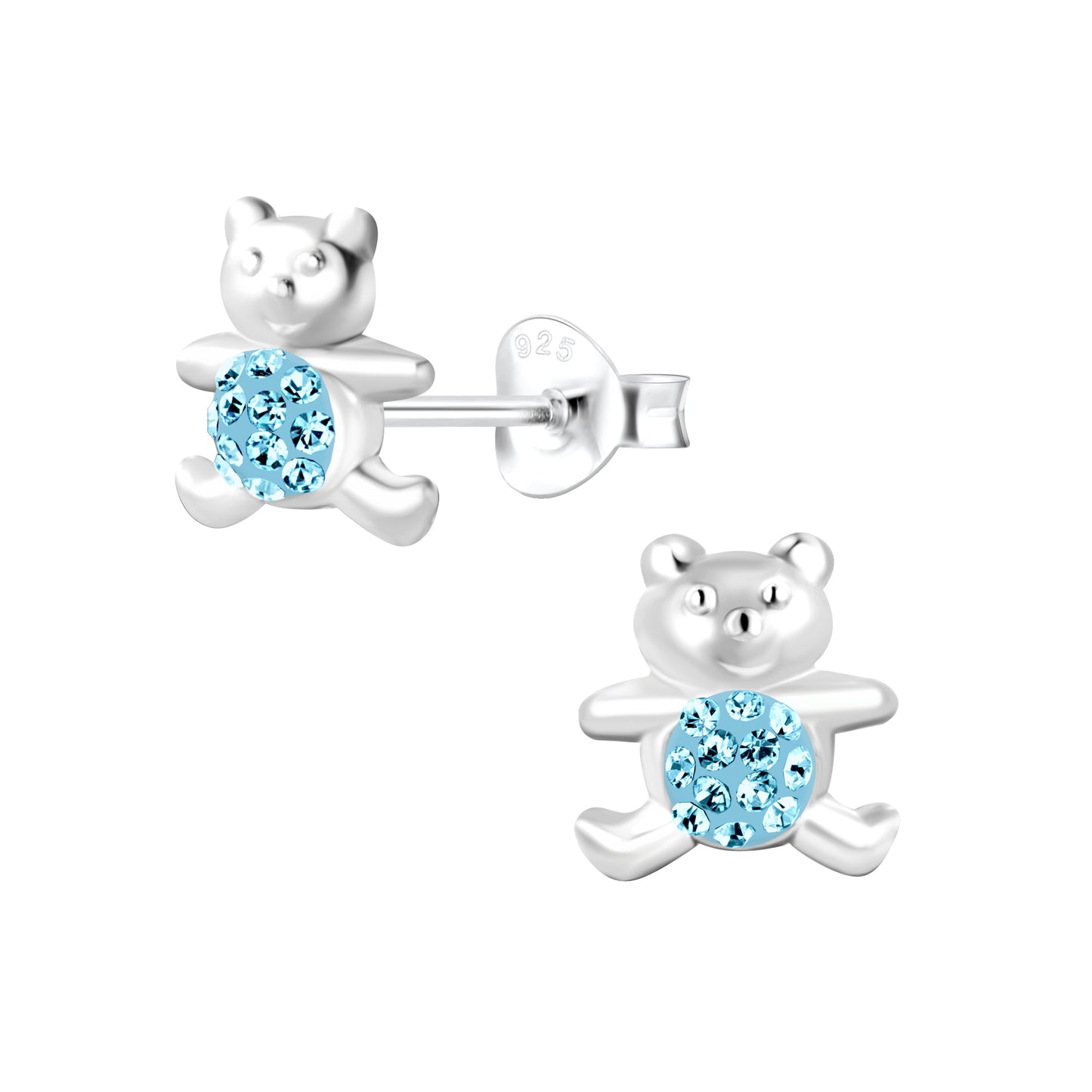 Children's Sterling Silver Crystal Teddy Bear Stud Earrings