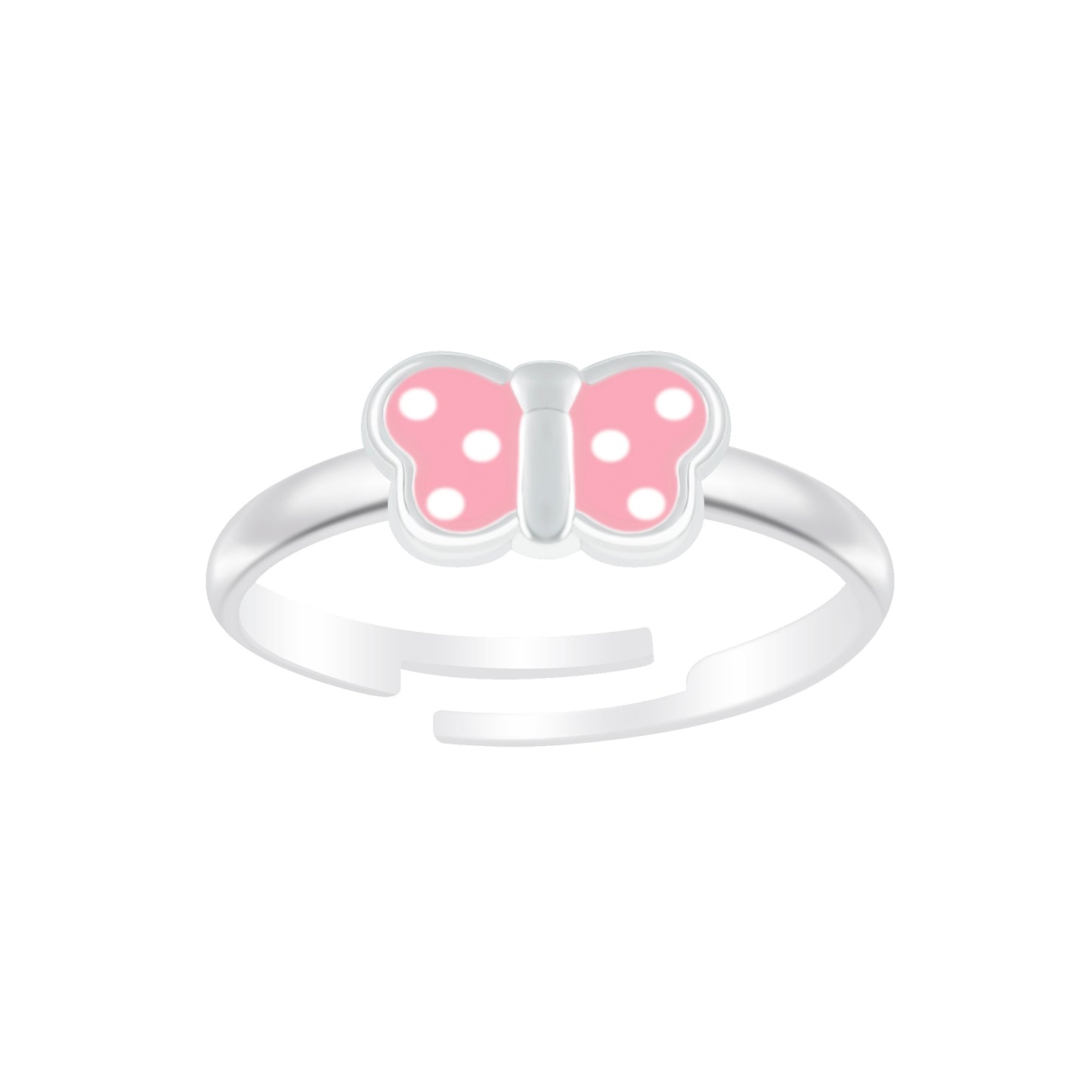 Children's Sterling Silver Adjustable Pink Spotted Butterfly Ring