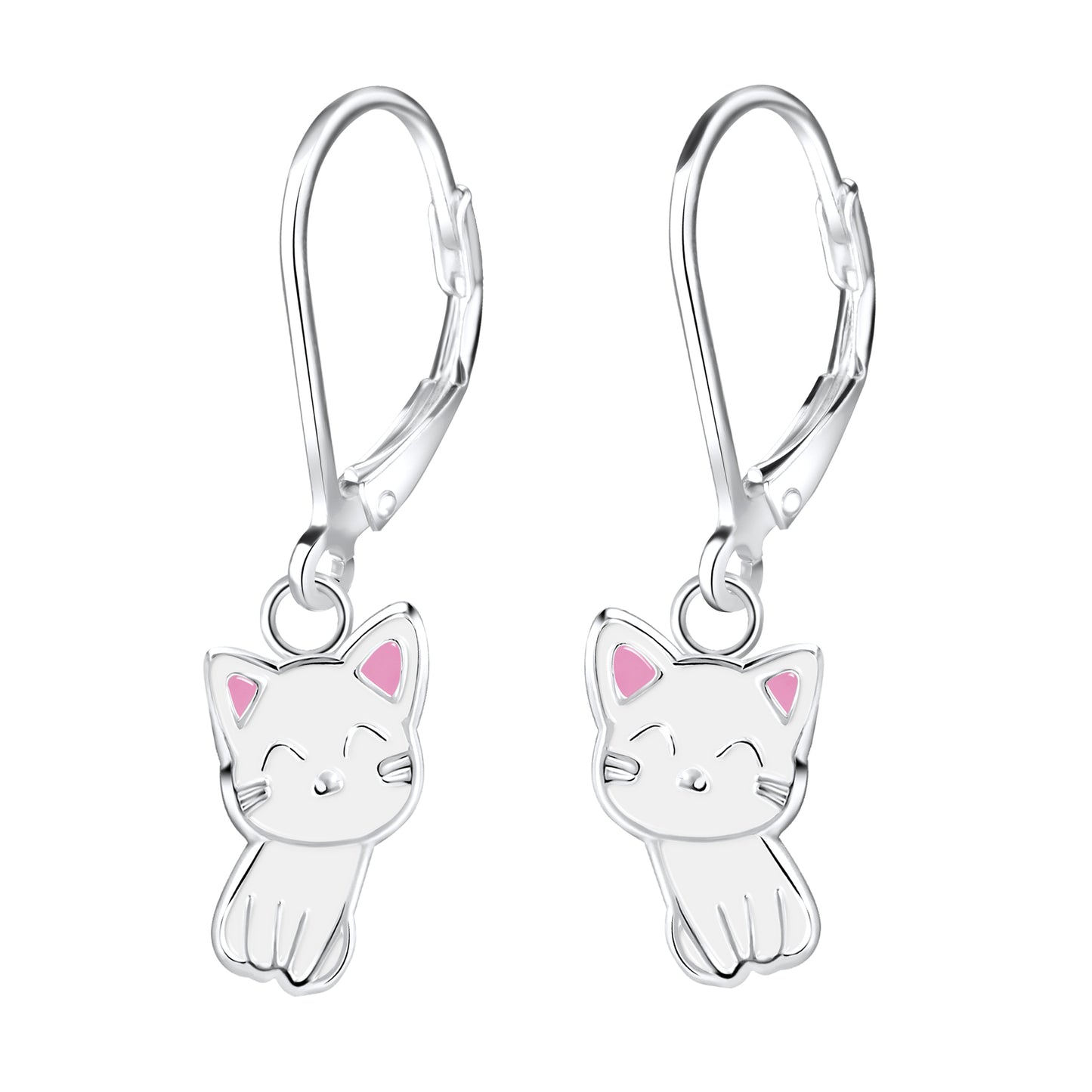 Children's Sterling Silver Cat Leverback Earrings