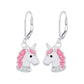 Children's Sterling Silver Sparkly Pink Unicorn Leverback Earrings