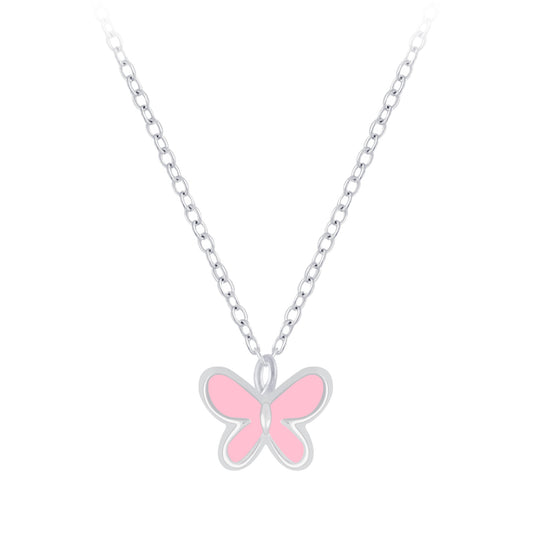 Children's Sterling Silver Pink Butterfly Necklace