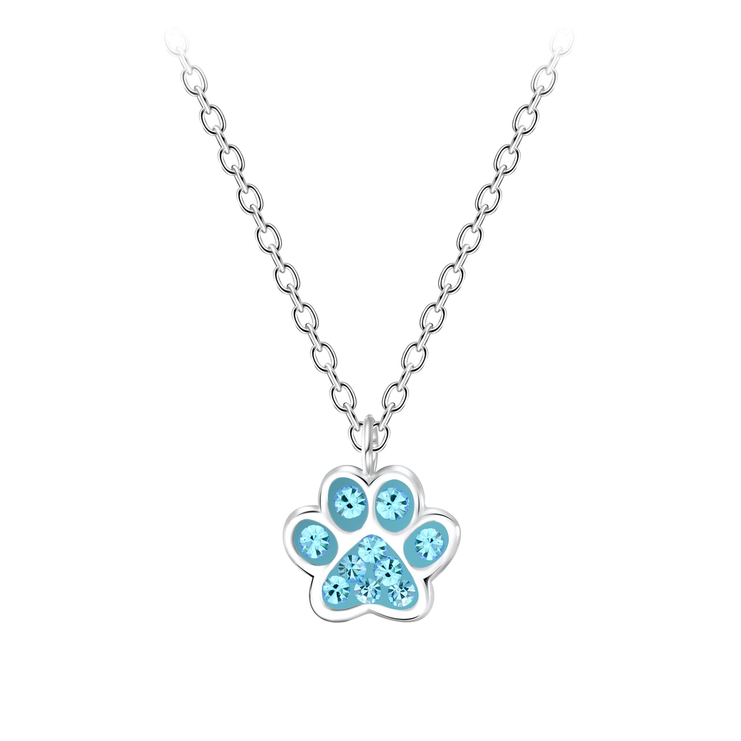 Children's Sterling Silver Crystal Paw Print Necklace