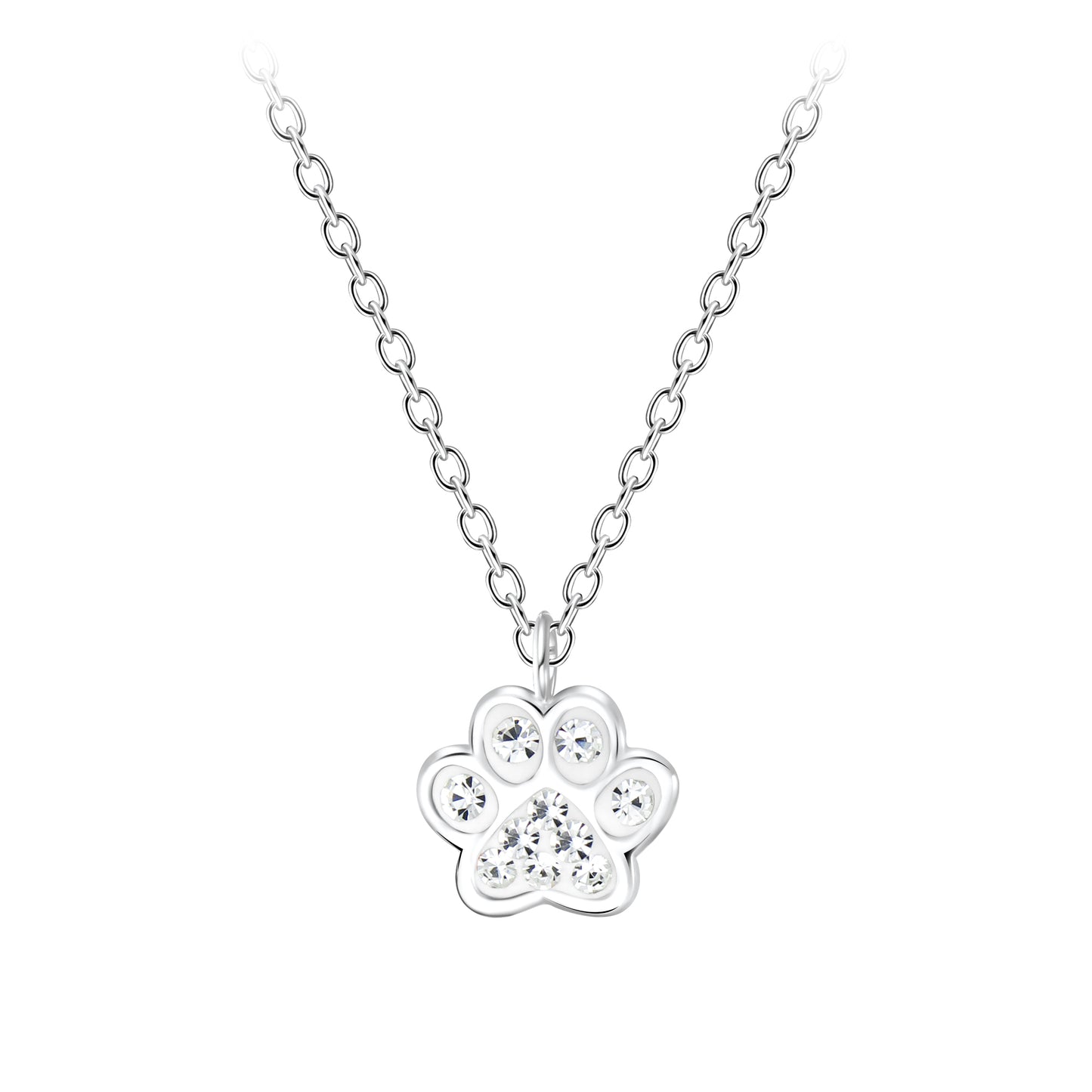 Children's Sterling Silver CZ Paw Print Necklace