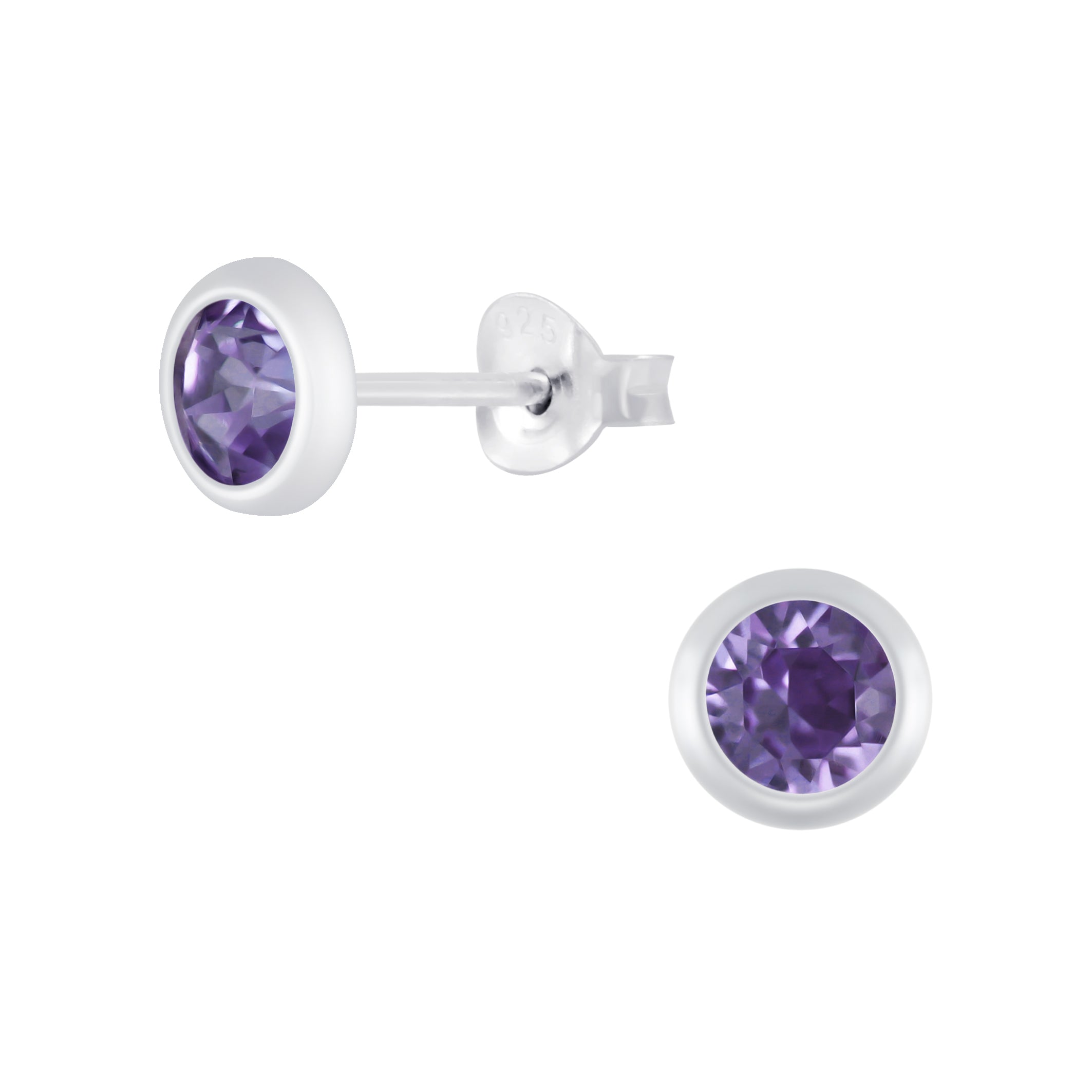 Sterling Silver 5mm Tanzanite CZ Round Stud Earrings - Melchior Jewellery 