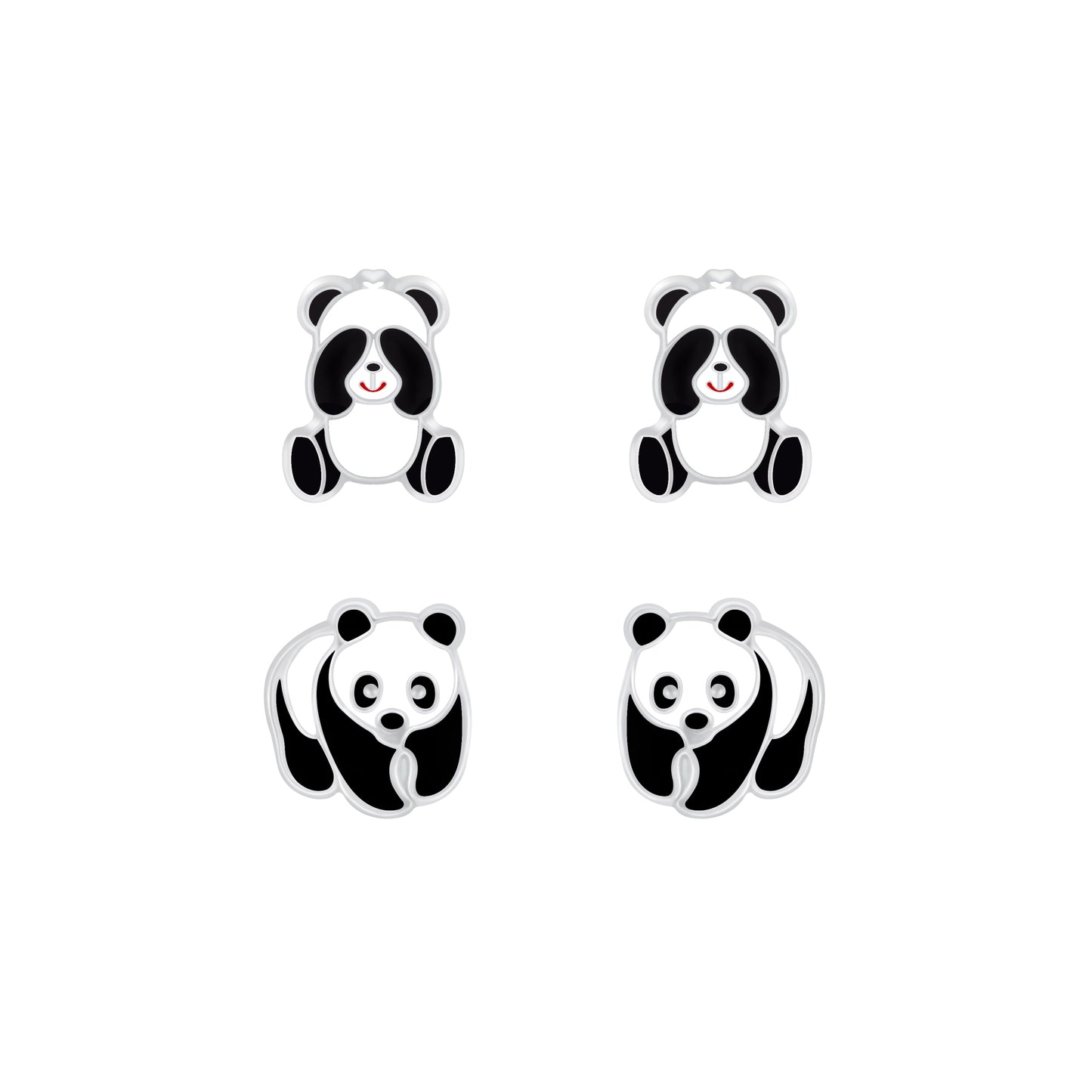 Children's Sterling Silver Set of 2 Pairs Panda Bear Themed Stud Earrings