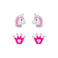 Children's Sterling Silver Unicorn and Crown Stud Earrings Set of 2