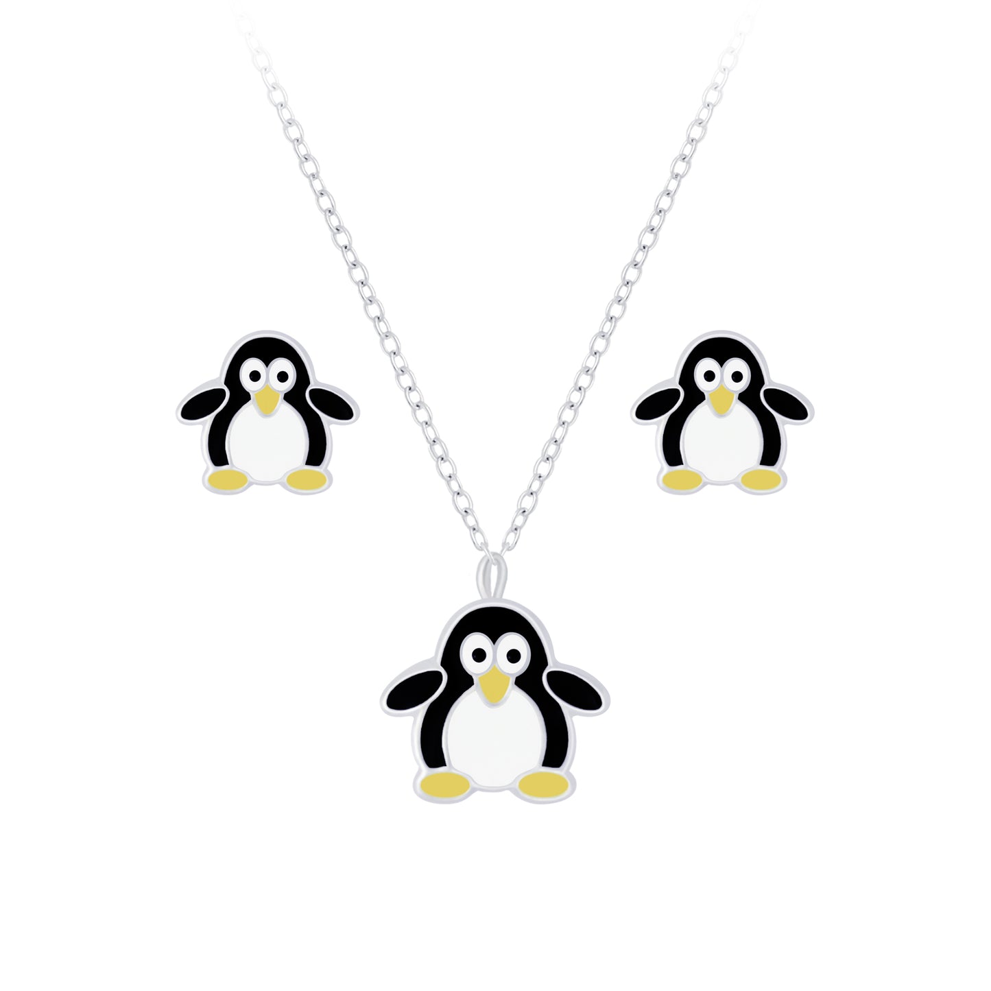 Children's Sterling Silver Penguin Necklace & Earrings Set