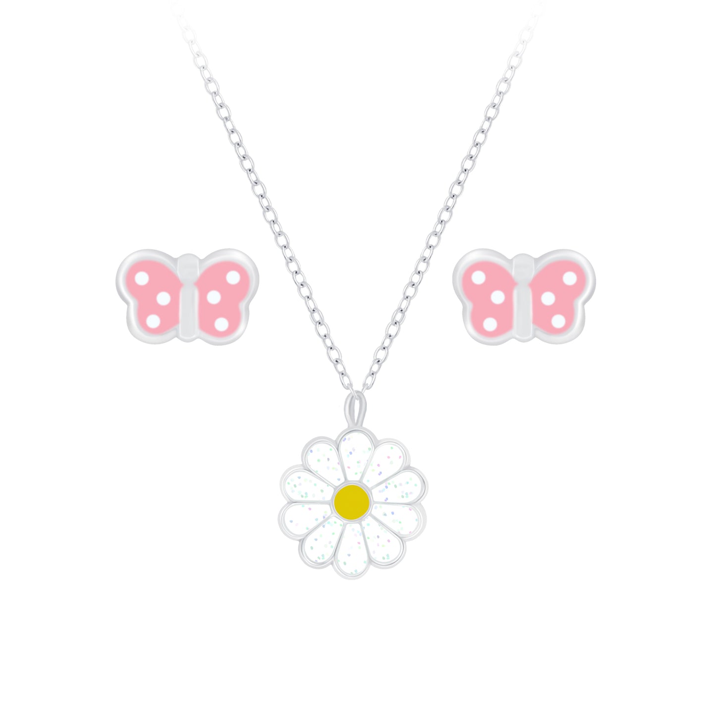 Children's Sterling Silver Daisy Necklace & Butterfly Earrings Set
