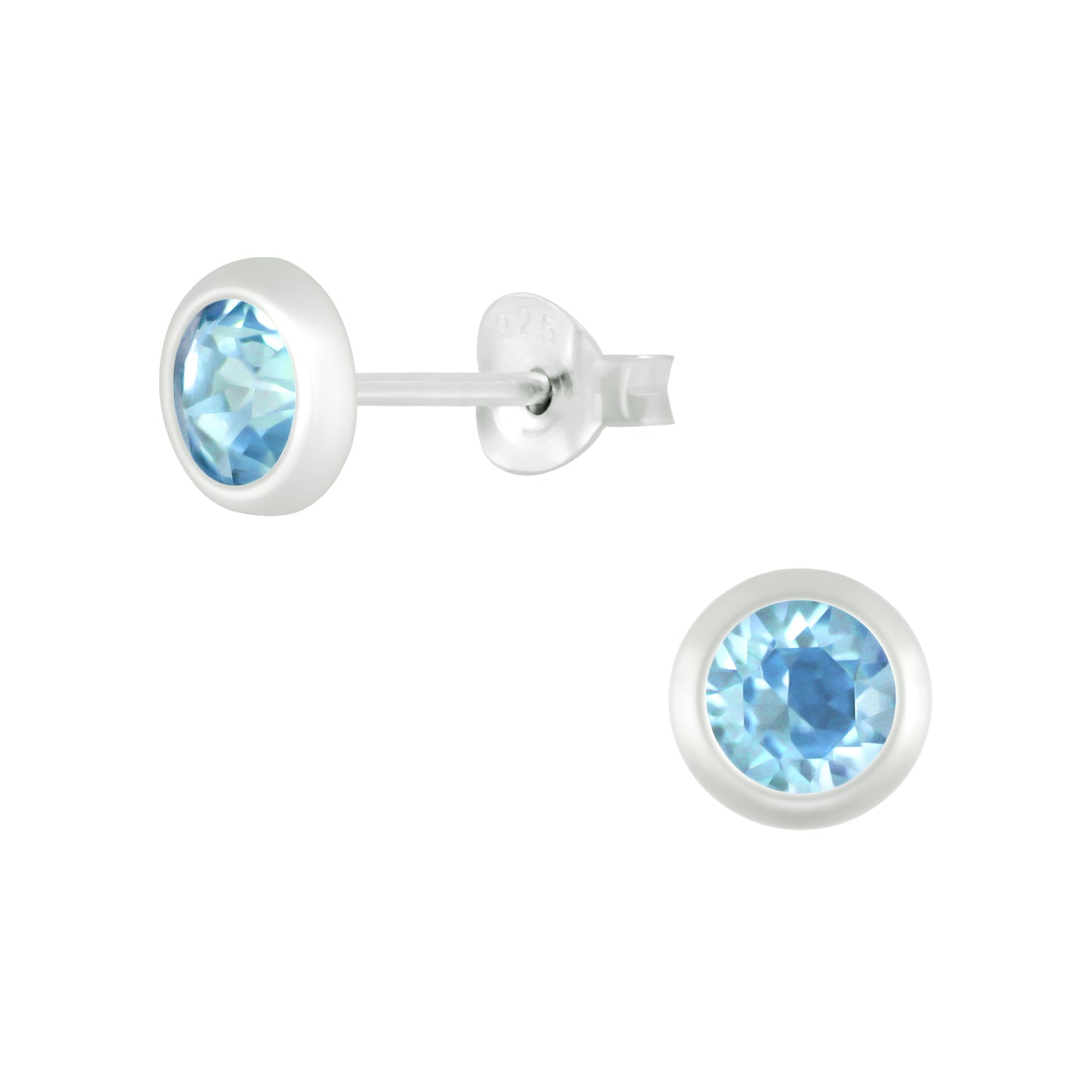 Sterling Silver 5mm Aqua CZ Round Stud Earrings