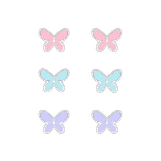 Children's Sterling Silver Set of 3 Butterfly Stud Earrings