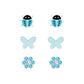 Children's Sterling Silver Set of 3 Pairs Blue Themed Stud Earrings