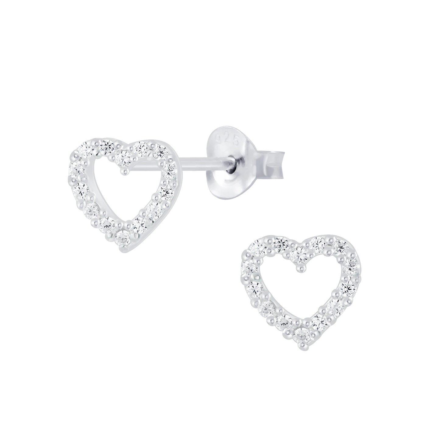 Sterling Silver Open Heart CZ Stud Earrings