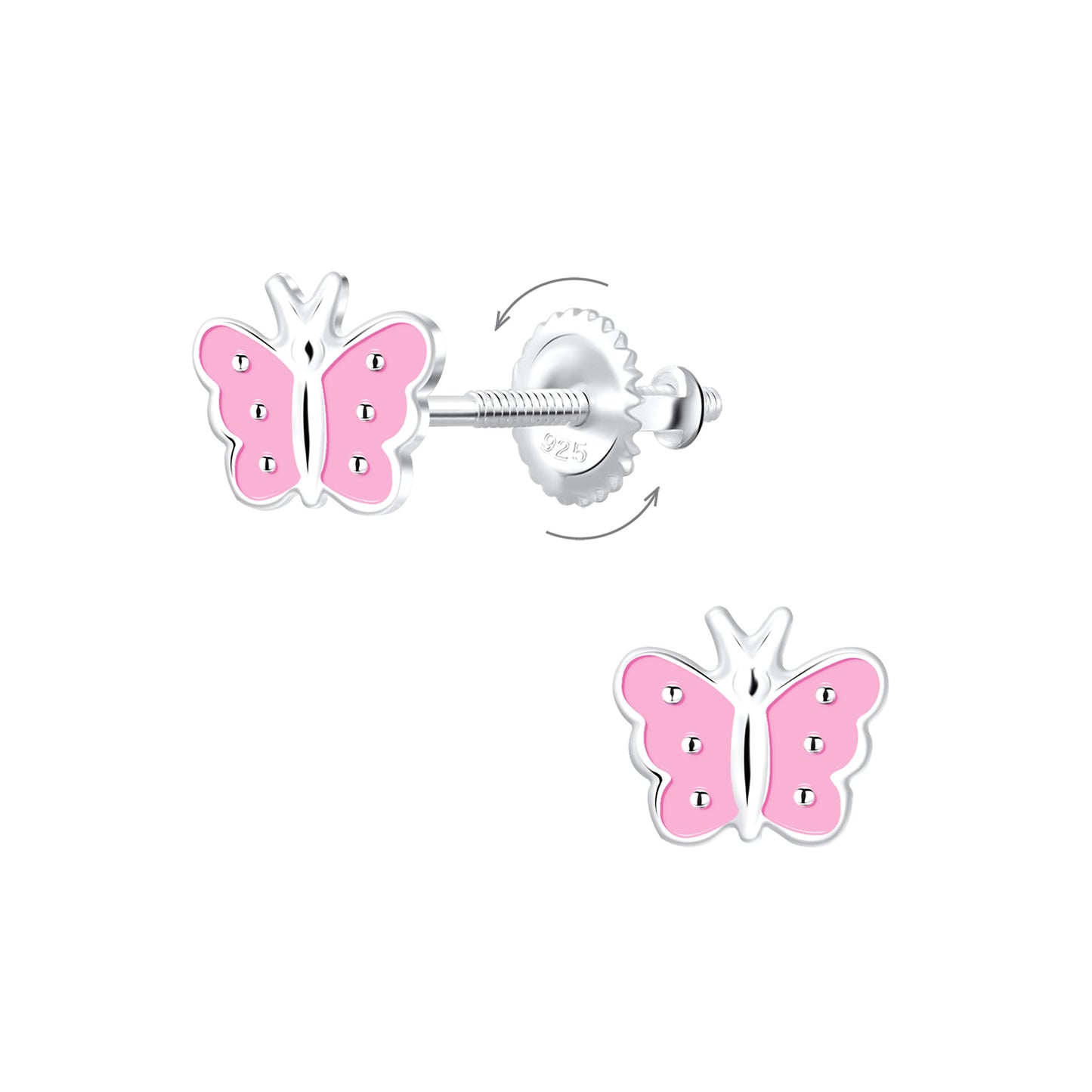 Children's Sterling Silver Pink Butterfly Screw Back Earrings