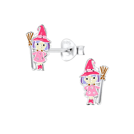 Children's 925 Sterling Silver Witch Stud Earrings