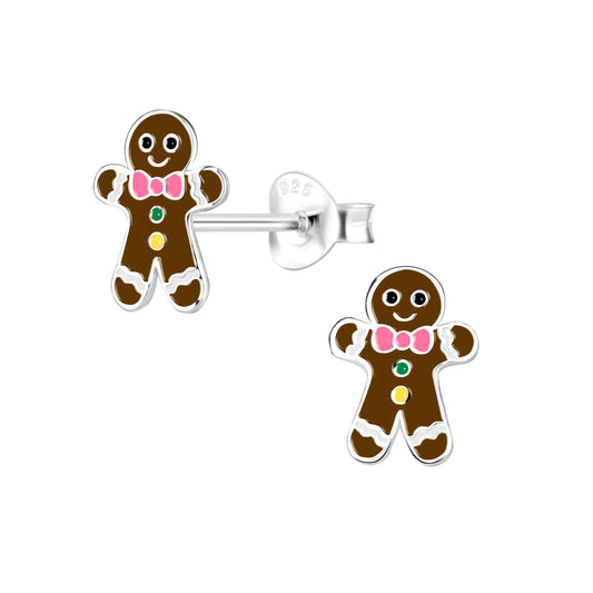 Children's Sterling Silver Gingerbread Man Stud Earrings