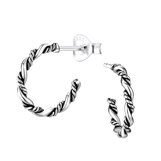 Sterling Silver 14mm Oxidized Bali Hoop Twist Hoop Earrings