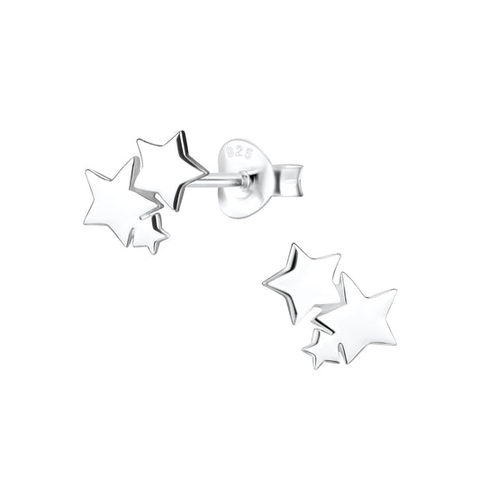 Sterling Silver Triple Star Linked Stud Earrings