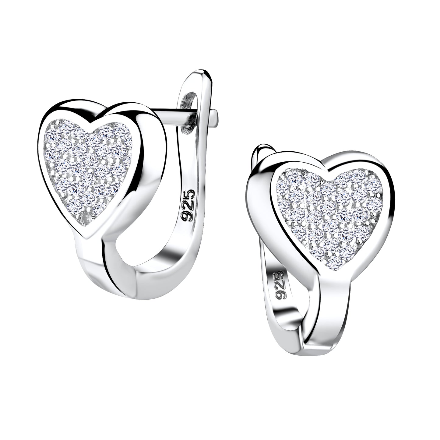 Sterling Silver Huggie Hoop Heart Stud Earrings