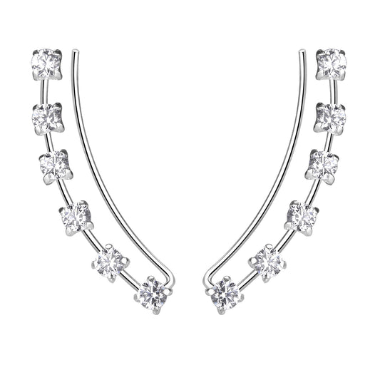 Sterling Silver Curved Line Cubic Zirconia Ear Climbers