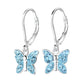 Children's Sterling Silver Aqua Butterfly Leverback Earrings