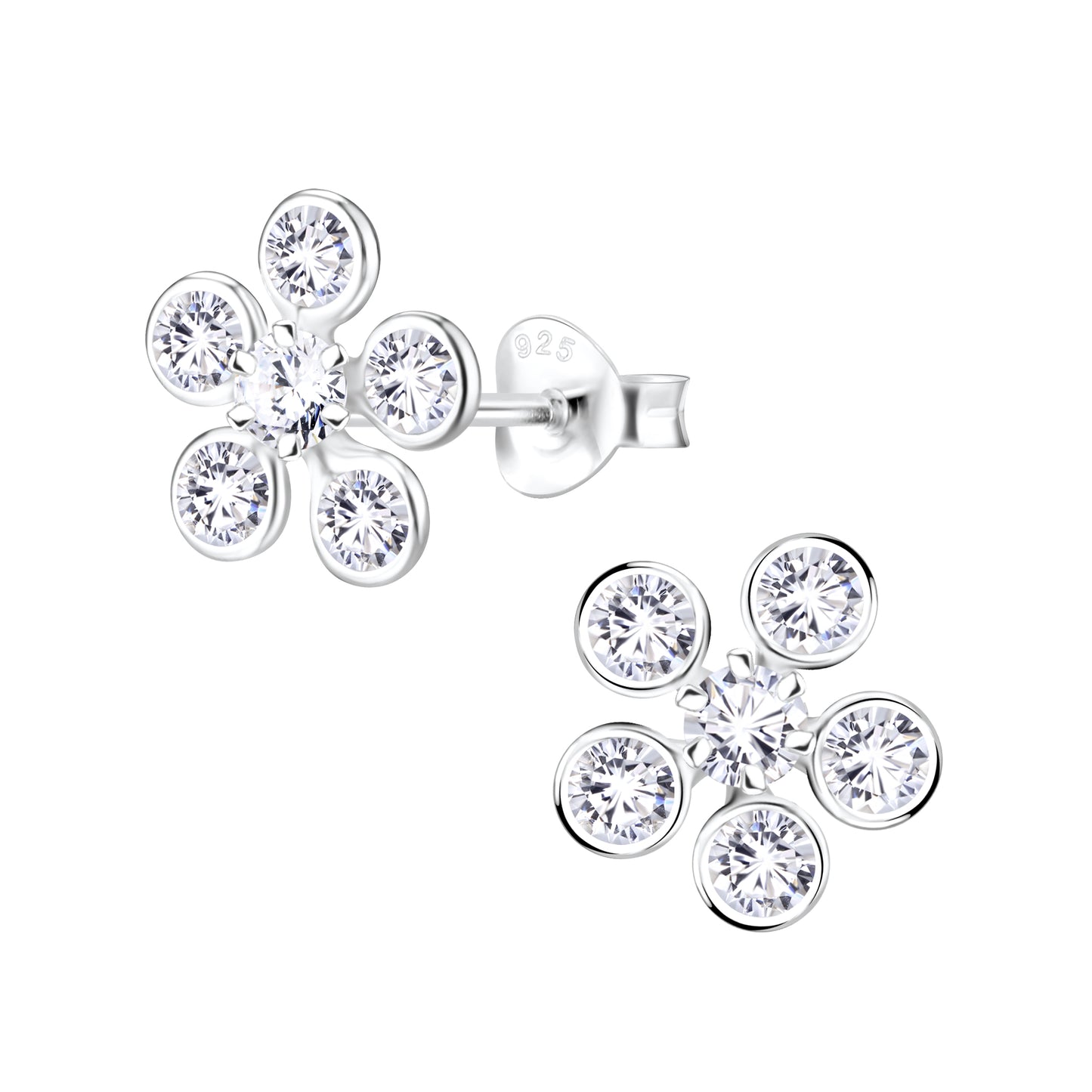 925 Sterling Silver Flower CZ Earrings