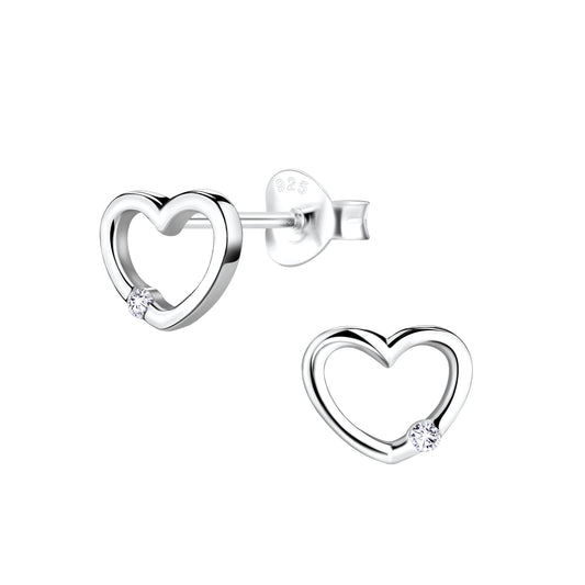 Sterling Silver CZ Open Heart stud Earrings
